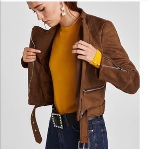 Zara faux suede tan motorcycle jacket